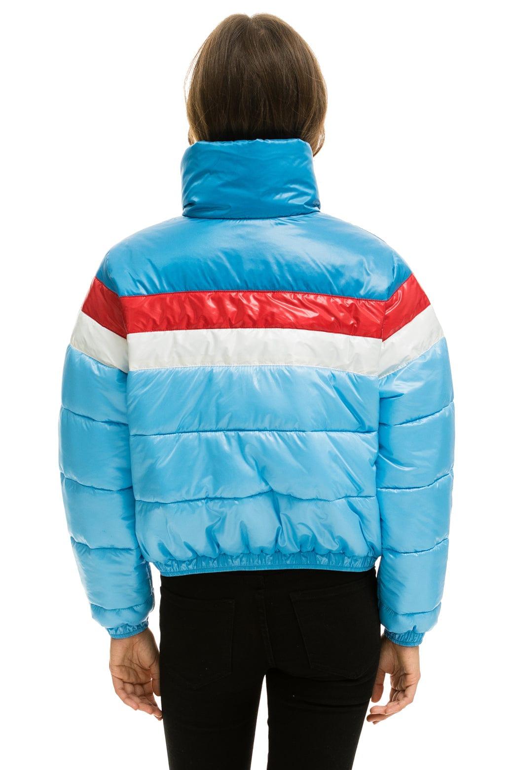 COLOR BLOCK LUXE APRES PUFFER JACKET - SKY GLOSSY Female Product Image