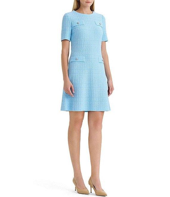 Ming Wang x Family Savvy Tweed Texture Round Neck Short Sleeve A-Line Dress Product Image