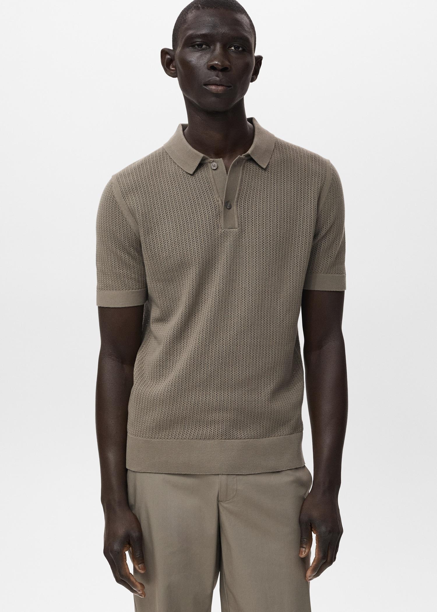 Openwork knitted cotton polo shirt - Men | MANGO USA Product Image