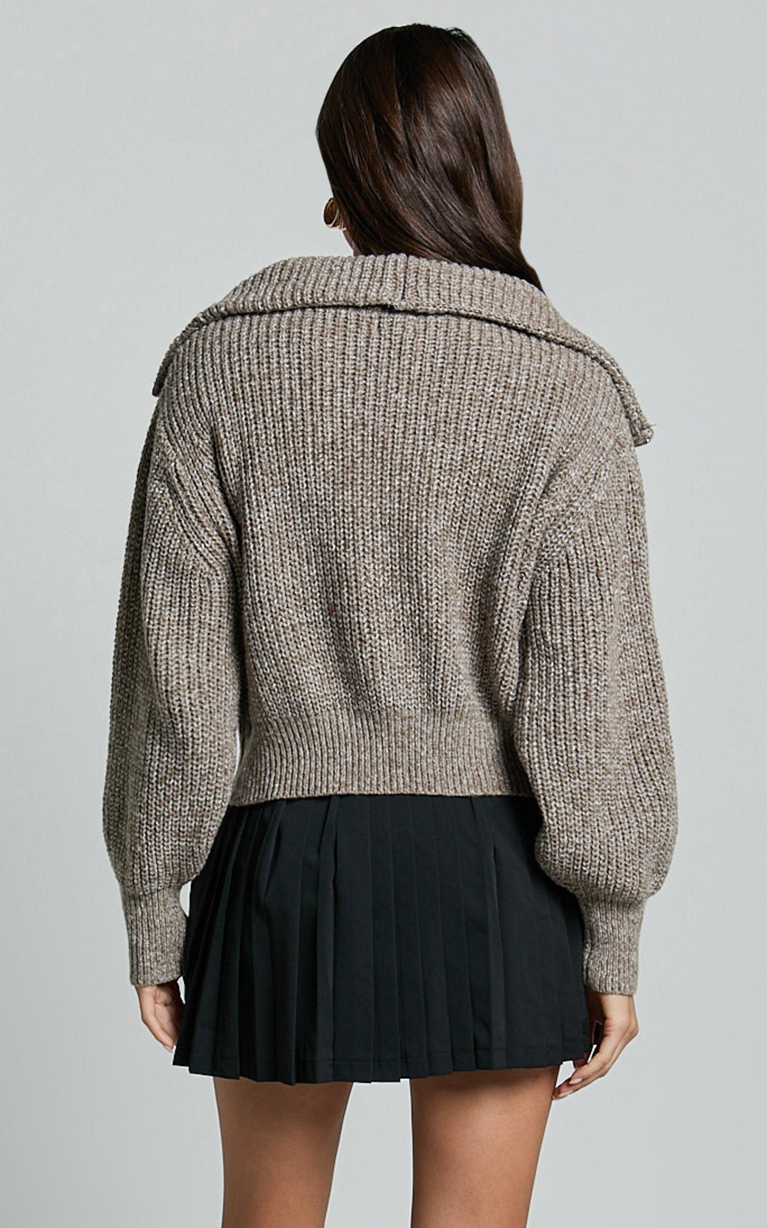 Ace Jumper - Chunky Quarter Zip Knit Jumper in Taupe Product Image