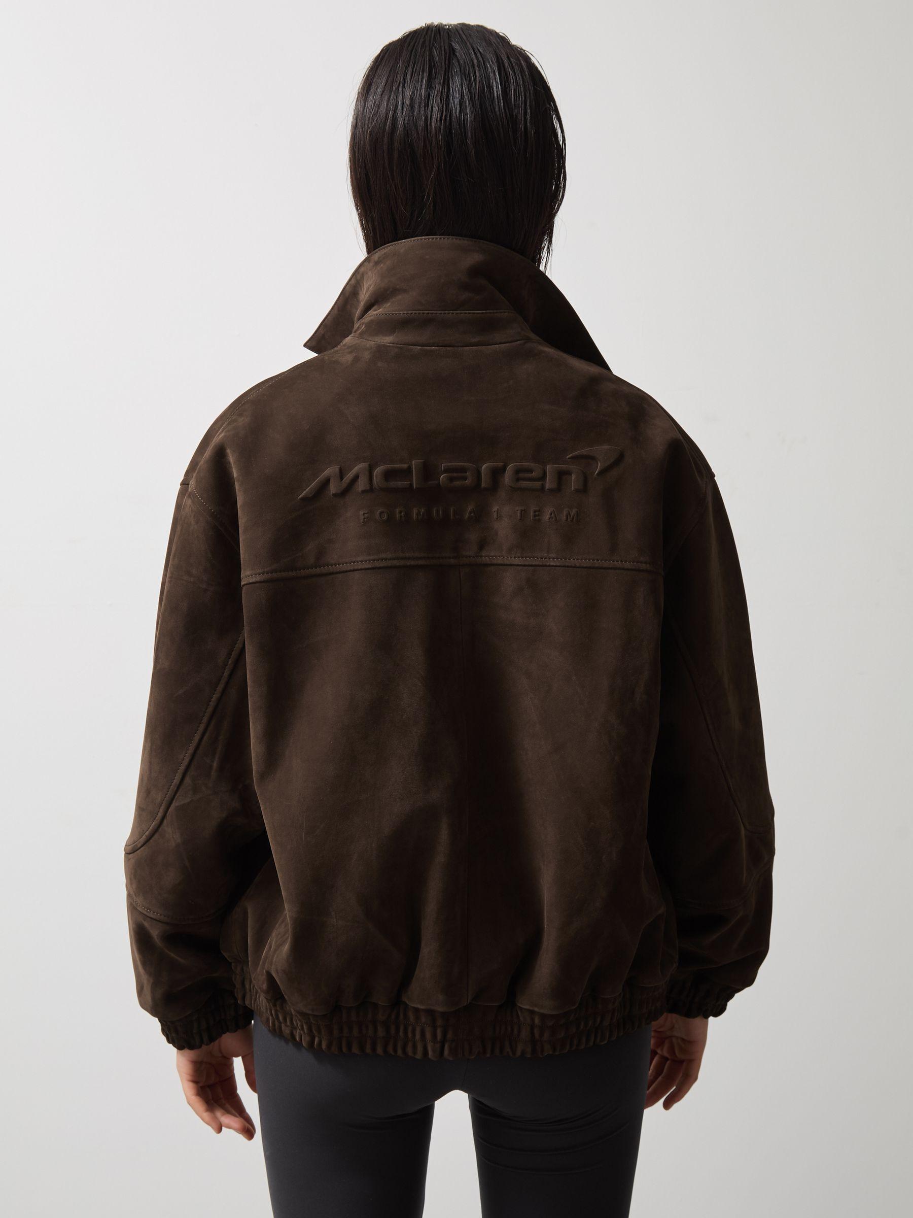 McLaren F1 Team Suede Bomber Jacket in Chocolate Brown Product Image