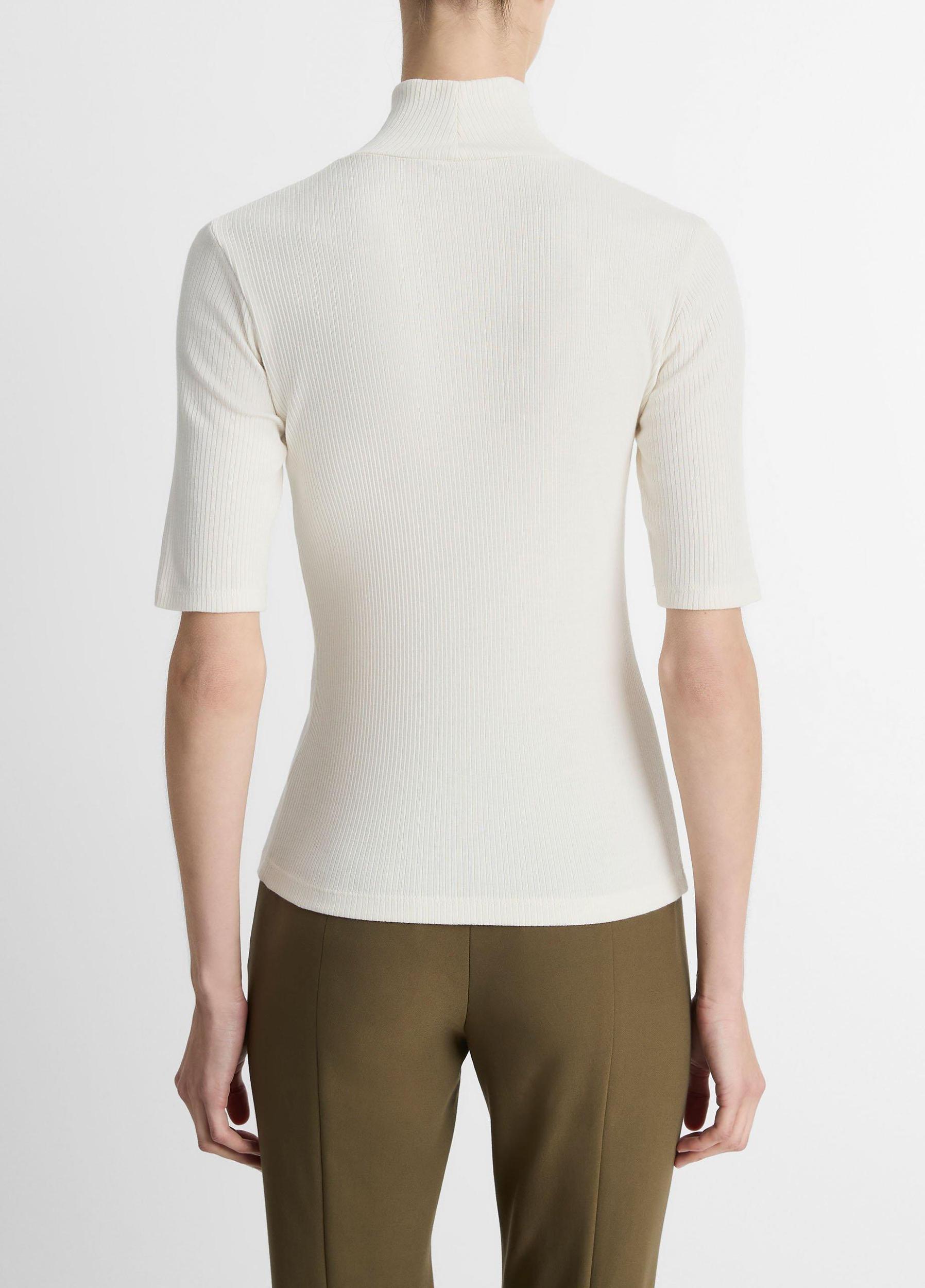 Ribbed Cotton Elbow-Sleeve Turtleneck Top Product Image