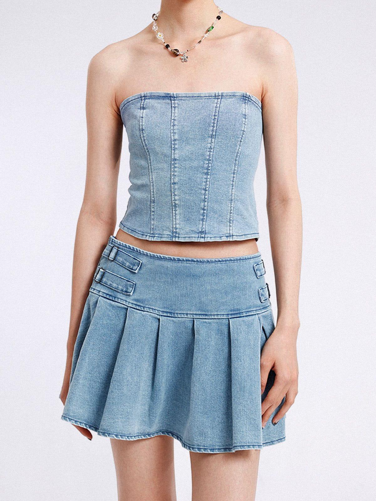 Aelfric Eden Slit Wrinkle Denim Skirt Set Female Product Image