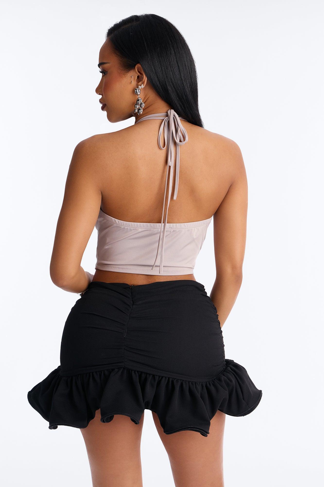 Electric Aura Embellished Cowl Neck Halter Top - Grey Female Product Image