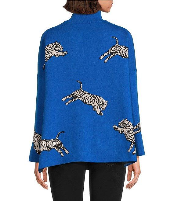 Ali Miles Tiger Jacquard Print Mock Neck Long Sleeve Popover Sweater Product Image