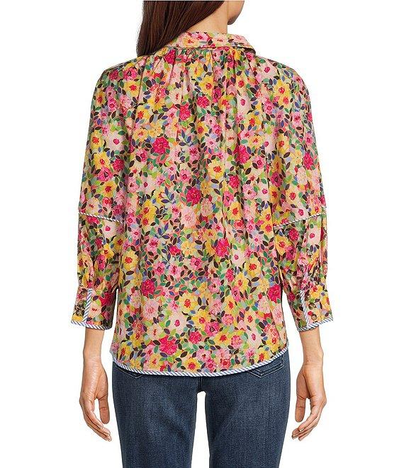 Tru Luxe Jeans Floral Point Collar 3/4 Balloon Sleeve Blouse Product Image