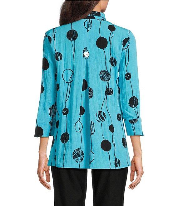 Ali Miles Printed Crinkle Wire Collar 3/4 Sleeve Button Front Tunic Product Image
