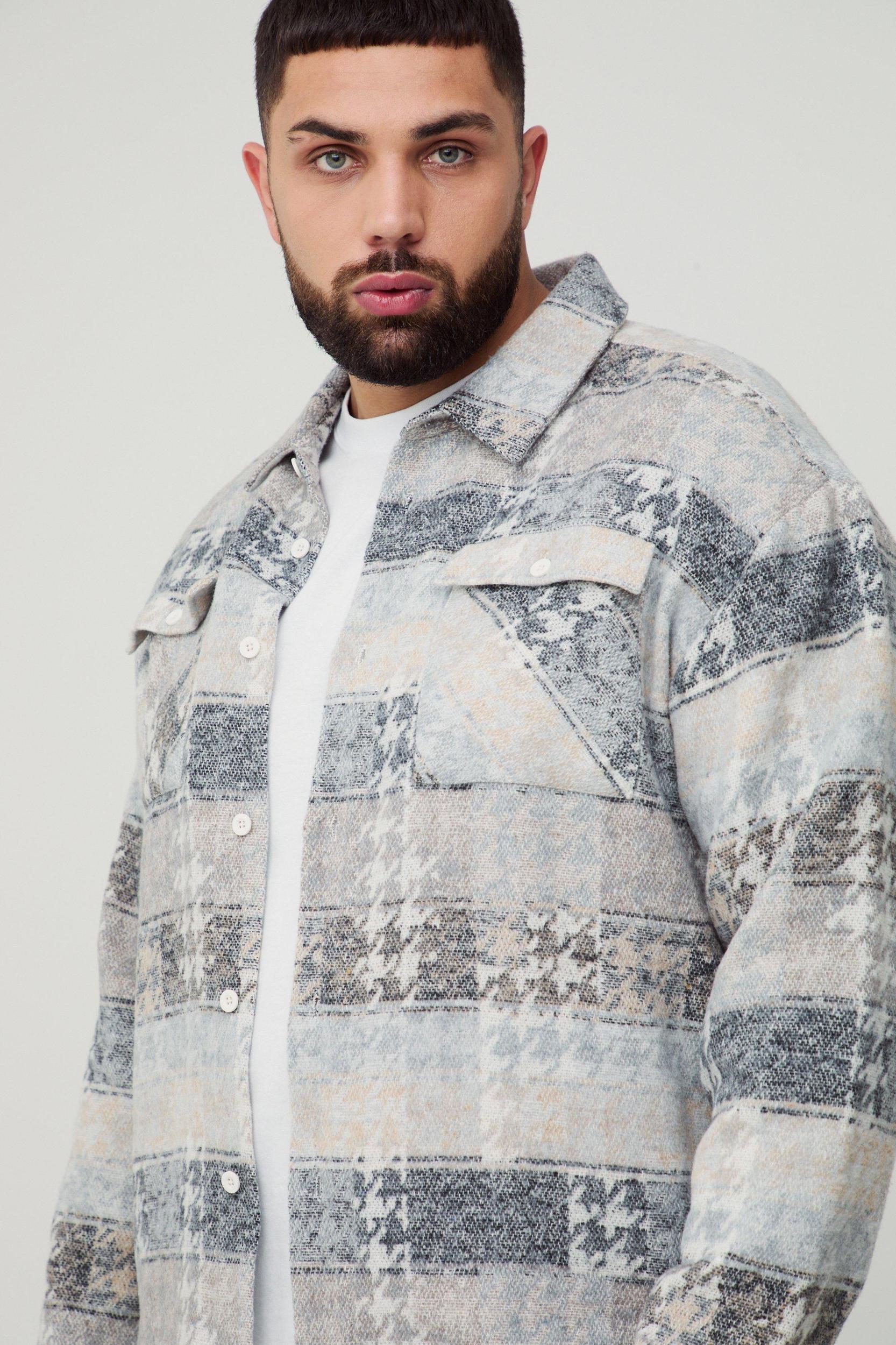 Plus Mixed PlaidShirt Jacket | boohooMAN USA Product Image