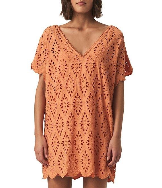 Splendid Sandro Eyelet V-Neck Short Sleeve A-Line Mini Dress Product Image