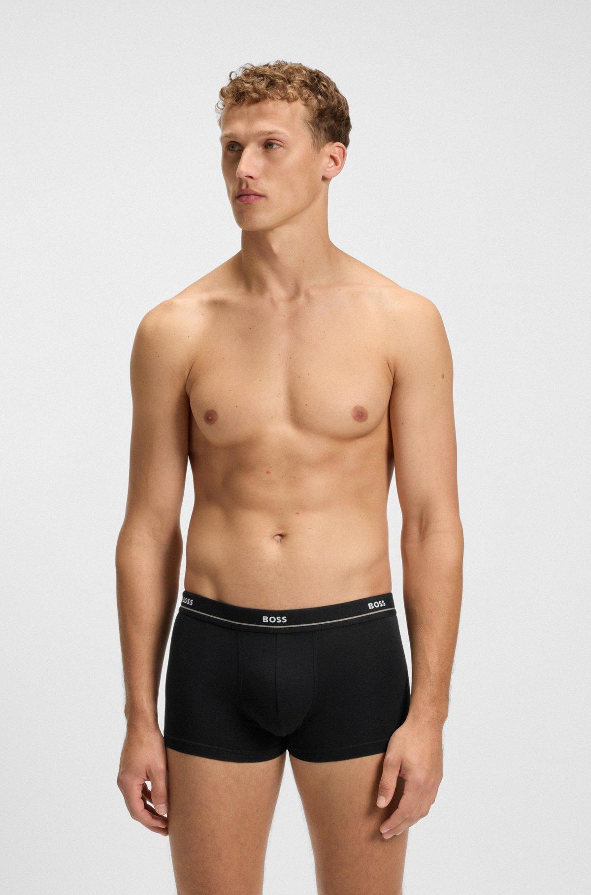BOSS - Three-pack of stretch-cotton trunks with logo waistbands - Patterned Product Image