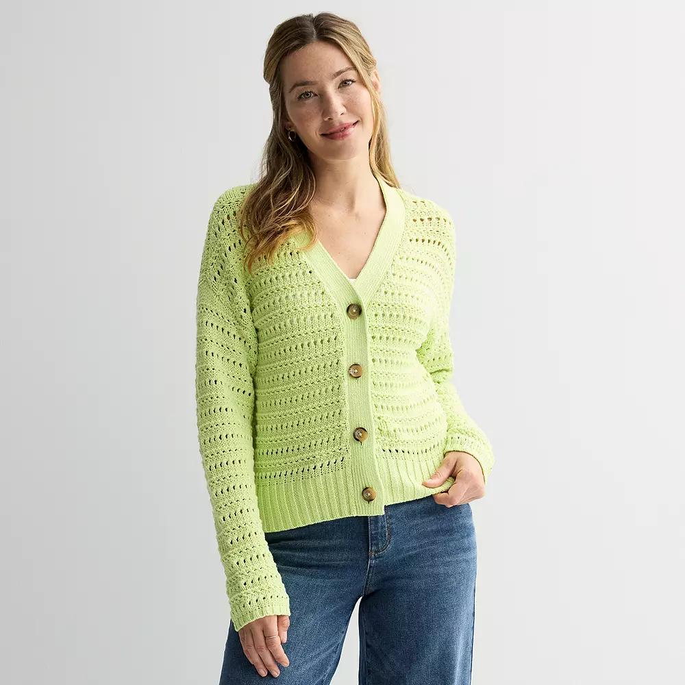 Women's Sonoma Goods For Life® Open Knit Cardigan, Size: XL, Green Kiss Product Image