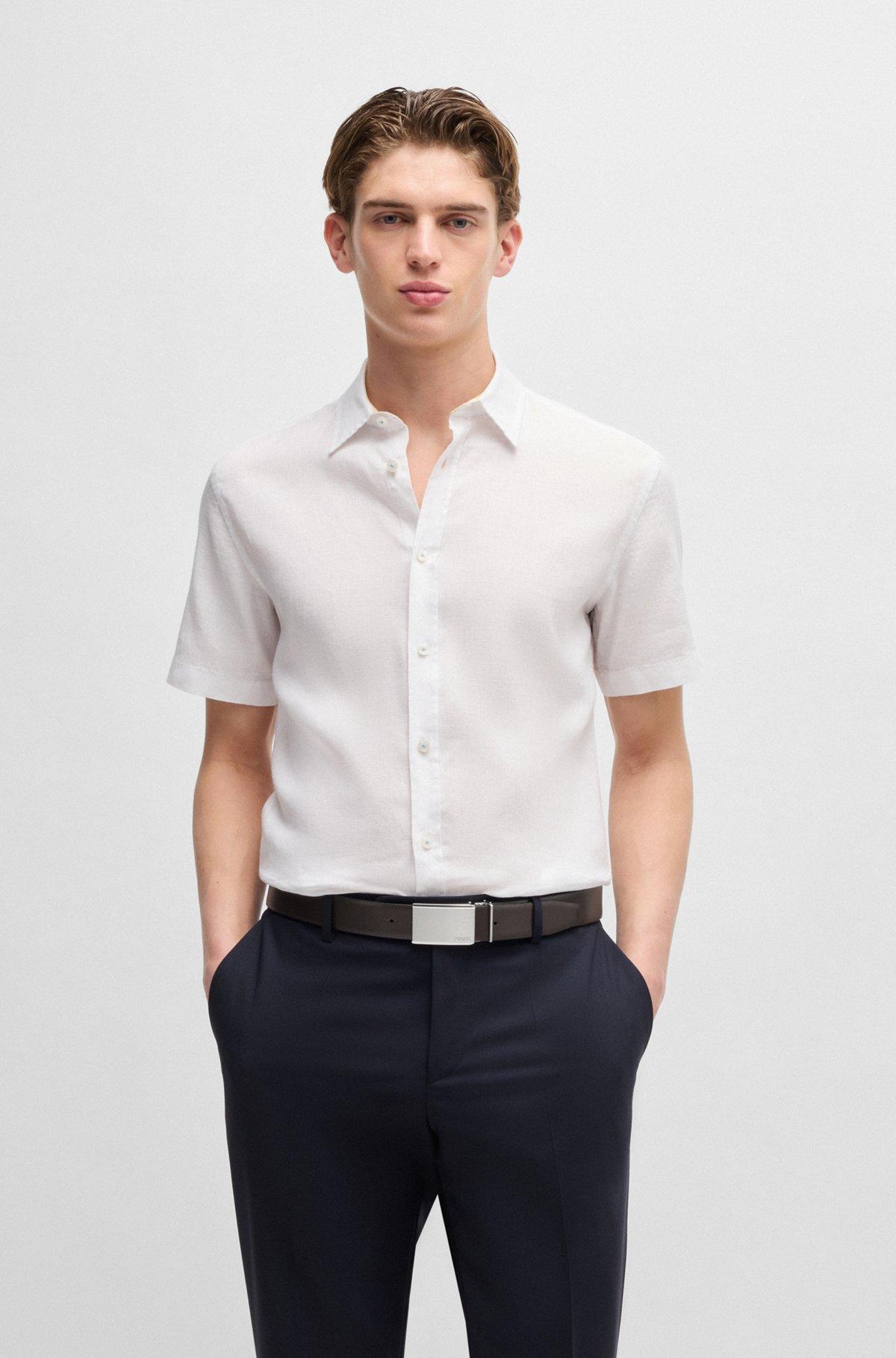 Reversible Italian-leather belt with pin and plaque buckles Product Image