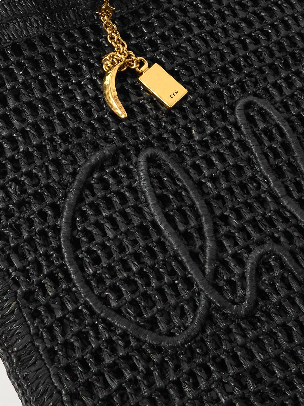 CHLOÉ Summer Banana Embellished Crocheted Embroidered Faux Raffia Tote In Black Product Image
