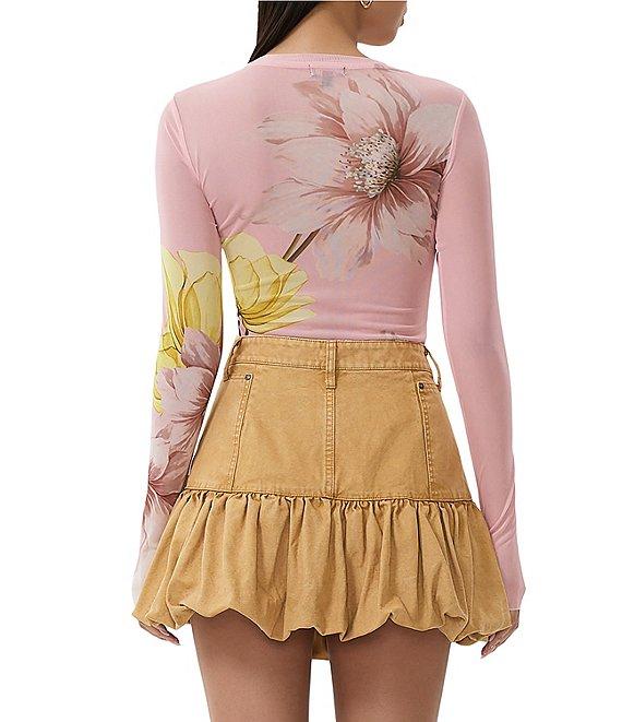 AFRM Kaylee Mesh Floral Print Crew Neck Long Sleeve Top Product Image