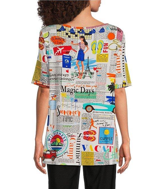 Ali Miles Petite Size Printed Round Neck Short Sleeve Tunic Product Image