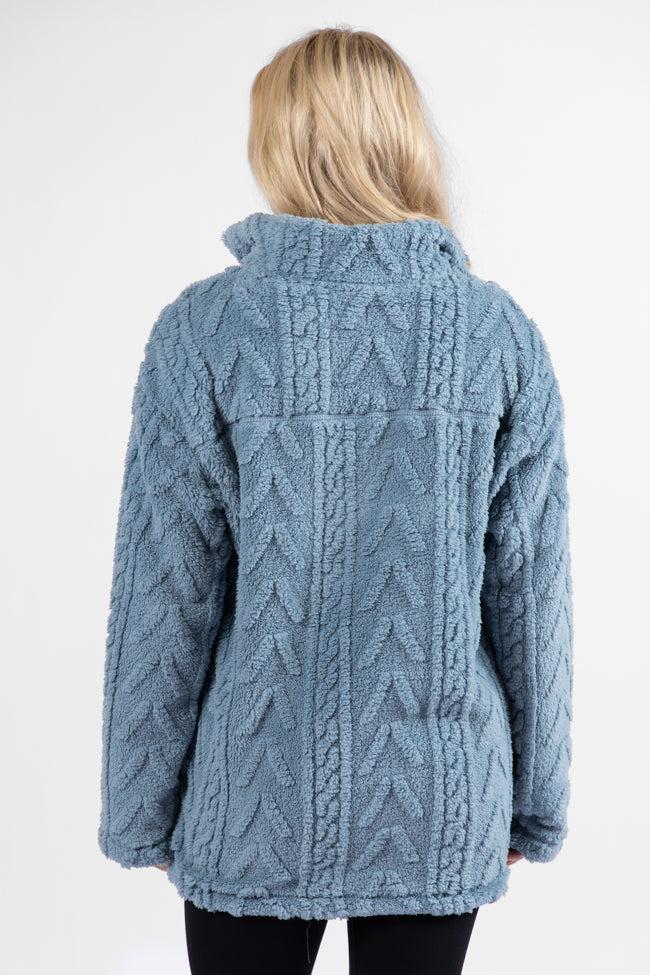 Take The Leap Blue Cable Detail Sherpa Pullover FINAL SALE Product Image
