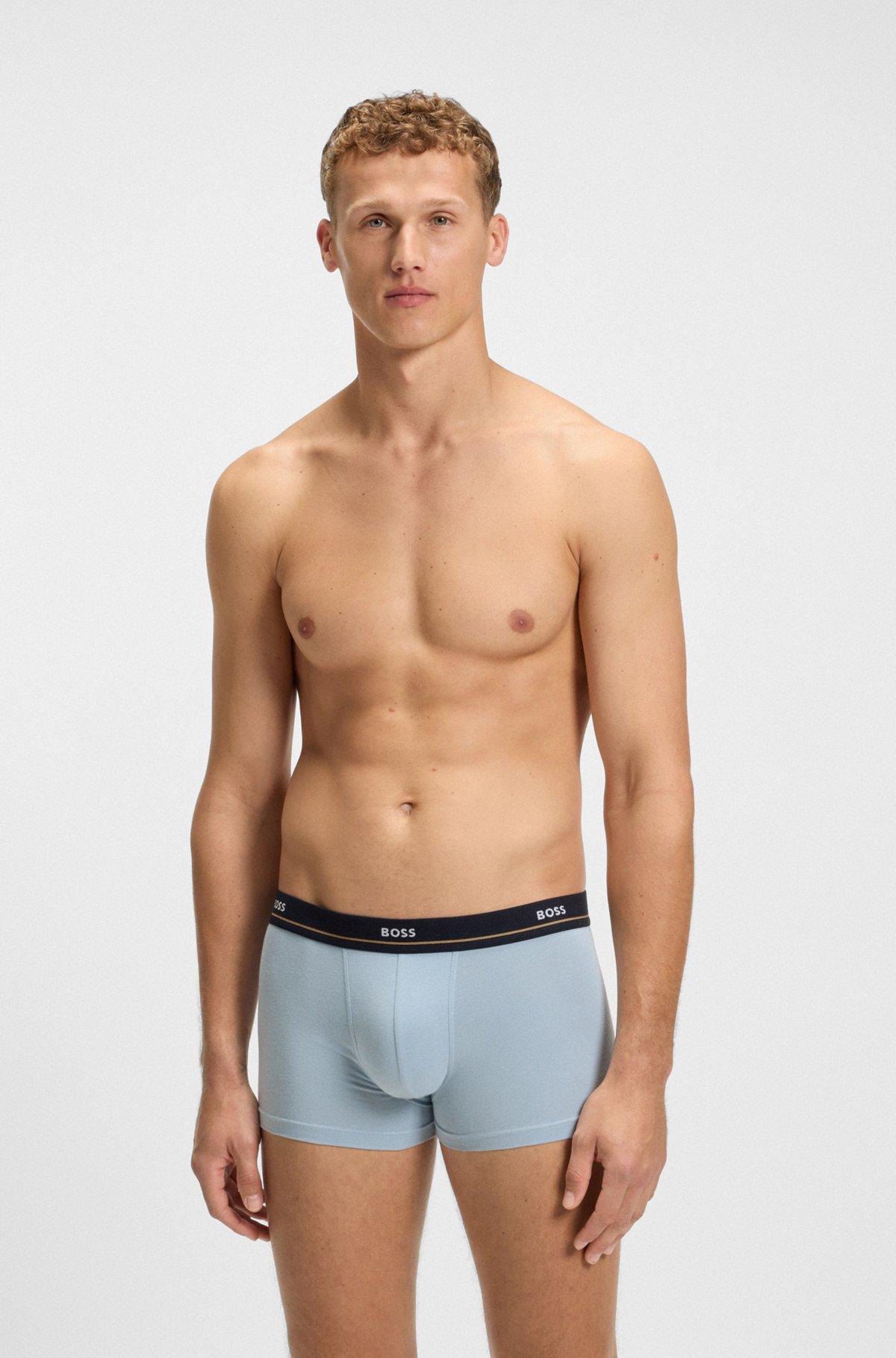 BOSS - Three-pack of stretch-cotton trunks with logo waistbands - Patterned Product Image