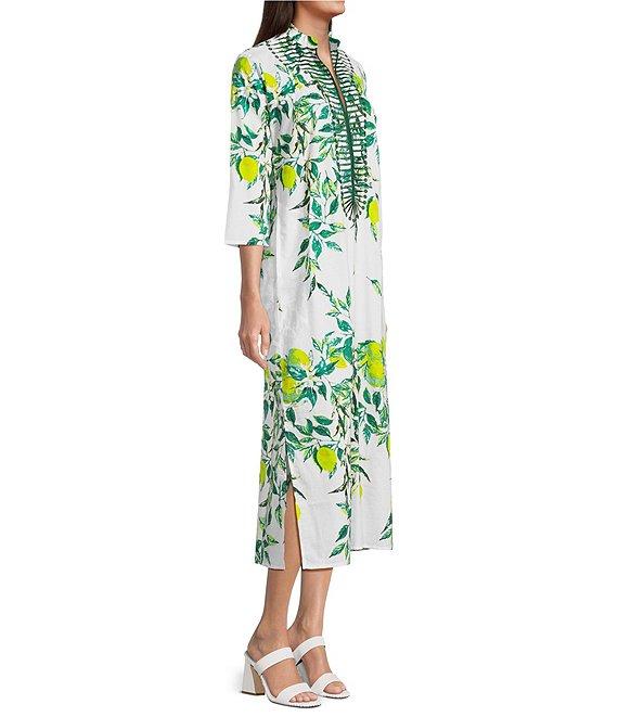 Ro's Garden Clorinda Printed Mandarin Collar 3/4 Sleeve Long Kurta Midi Dress Product Image