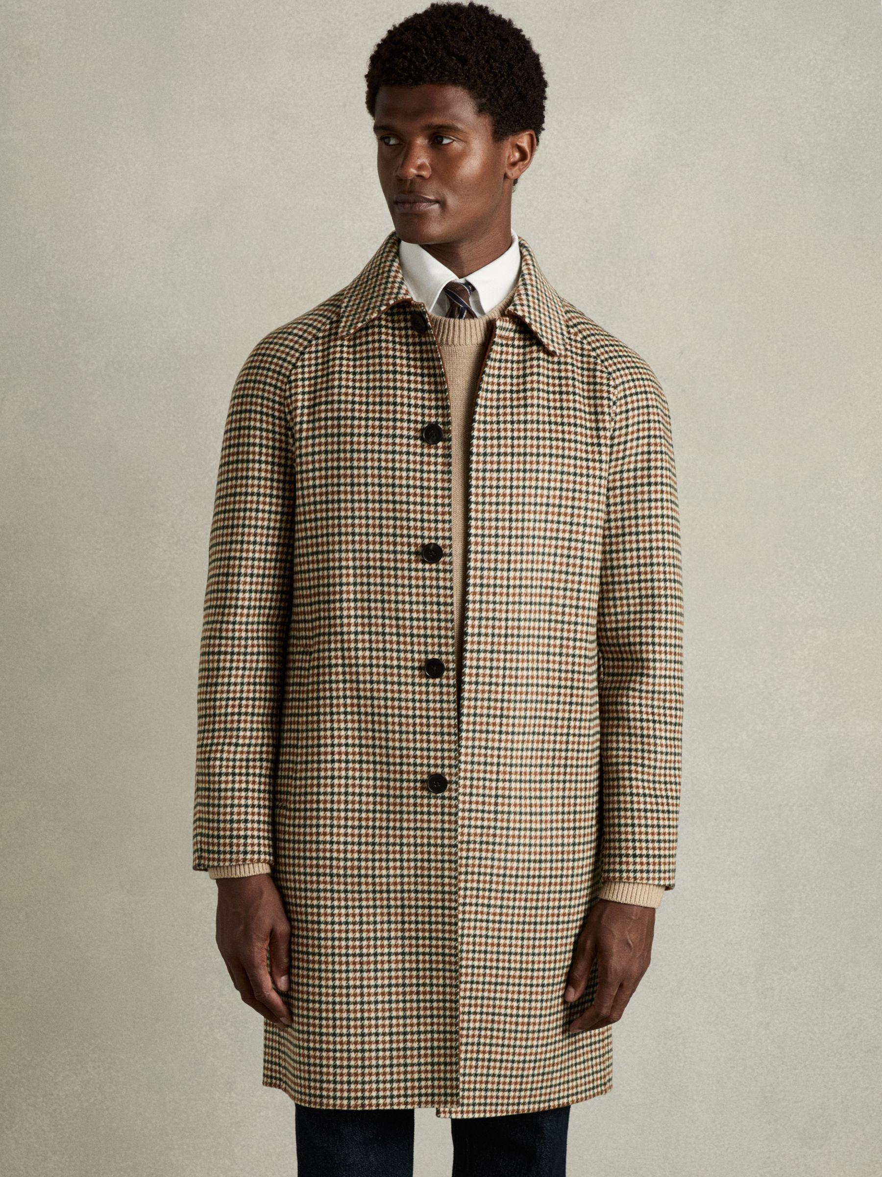 Wool Dogtooth Check Car Coat in Brown Multi Product Image