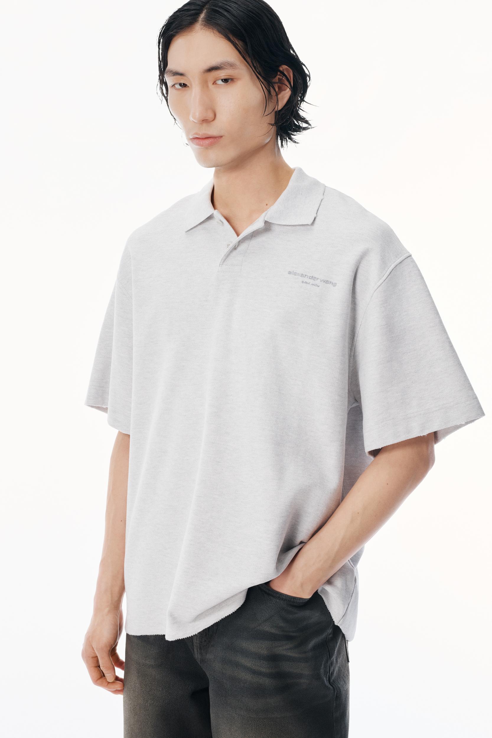 Light Grey Striped Pique Polo  Product Image