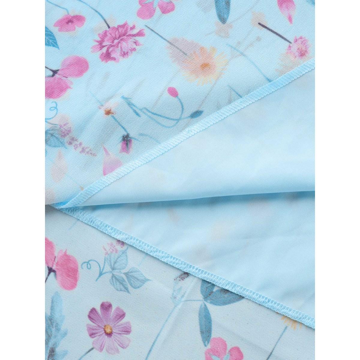 Plus Size Garden Print Stretchy Sheer Midi Dress LightBlue Women Round Neck Short sleeve Curvy BloomChic 10/M Product Image