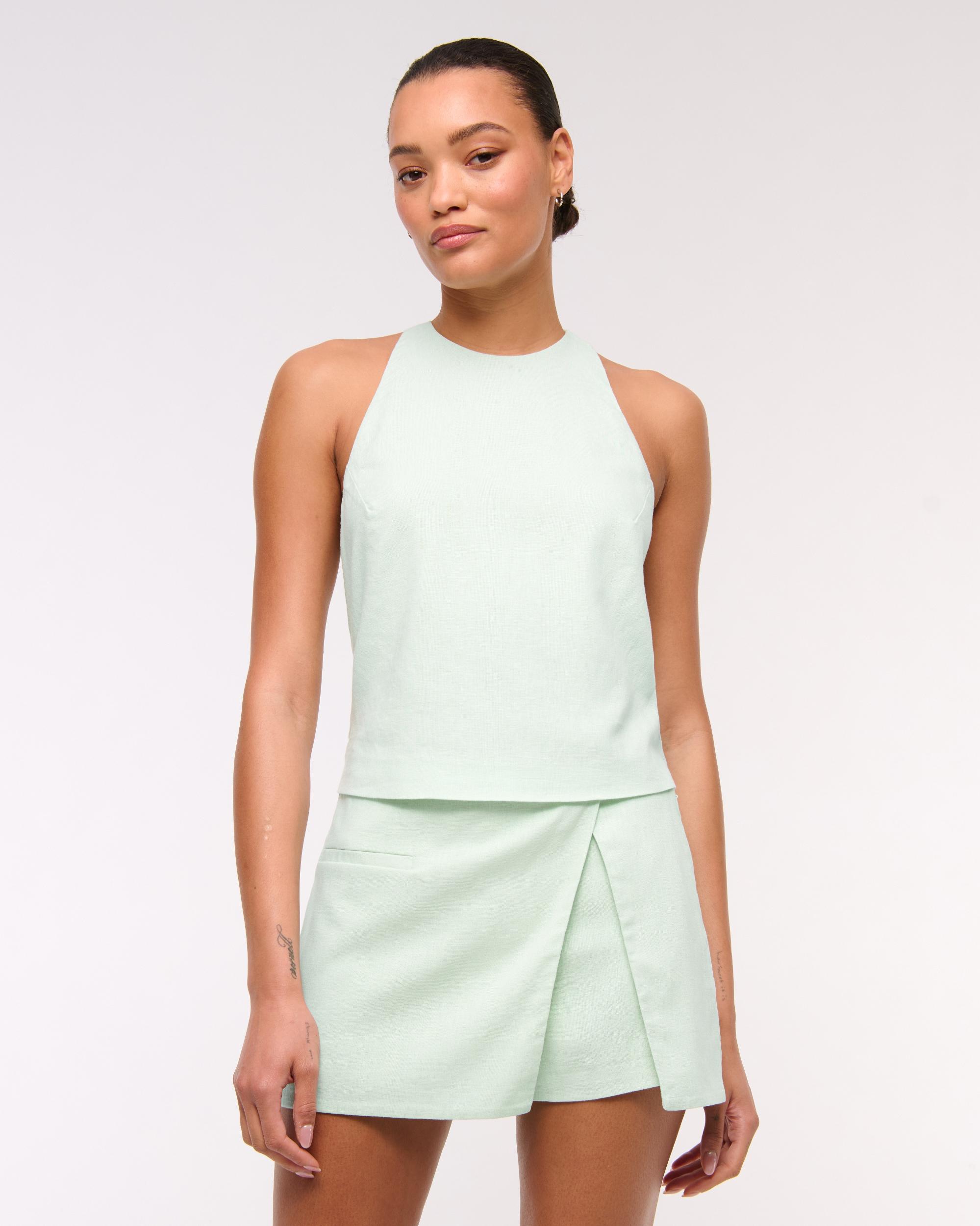 Linen-Blend Open-Back Set Top Product Image