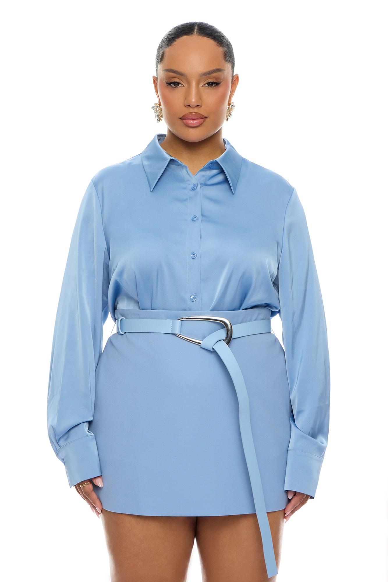 Raelynn 3 Piece Blazer Skirt Set - Dusty Blue Female Product Image