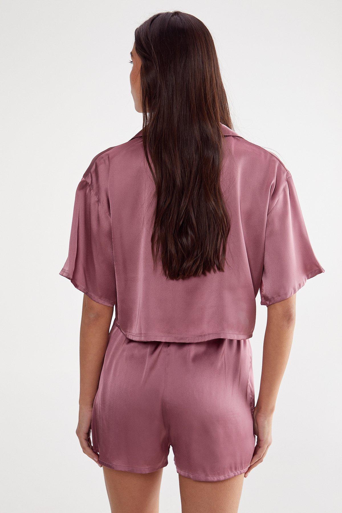 Satin Boxy Shirt And Boxer Short Pajama  Product Image