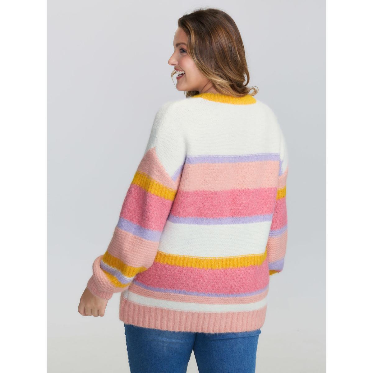 Plus Size Colorblock Textured Ribbed Hem Pullover Blush Women Playful Loose Long Sleeve Round Neck Casual Pullovers BloomChic 18-20/2X Product Image