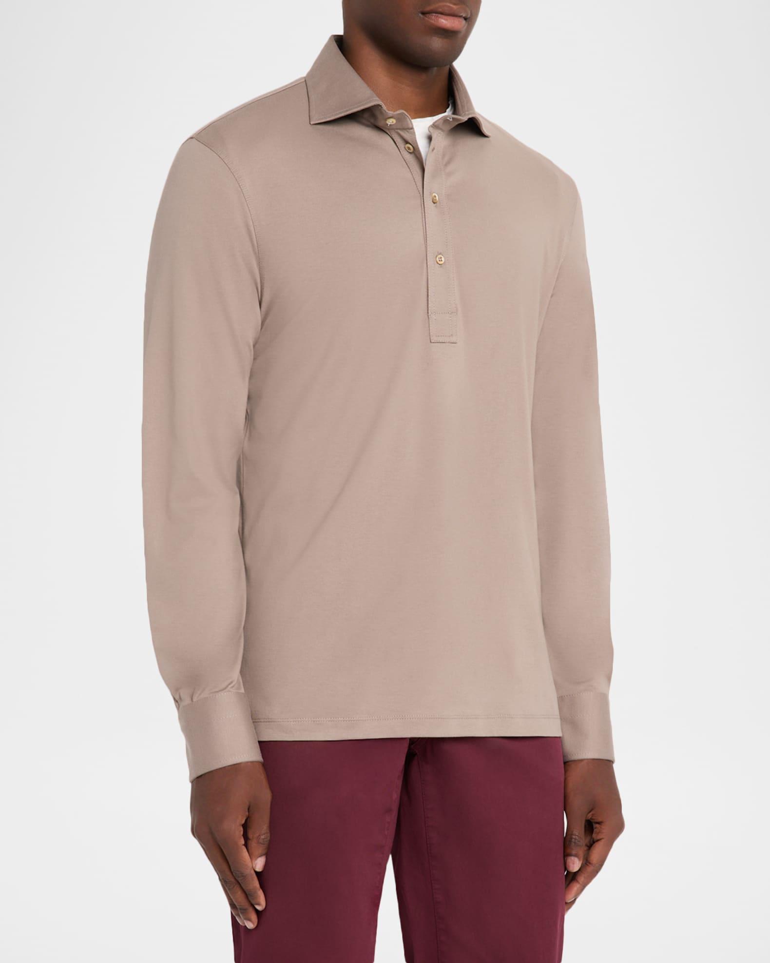 Men's Cotton Long-Sleeve Polo Shirt Product Image