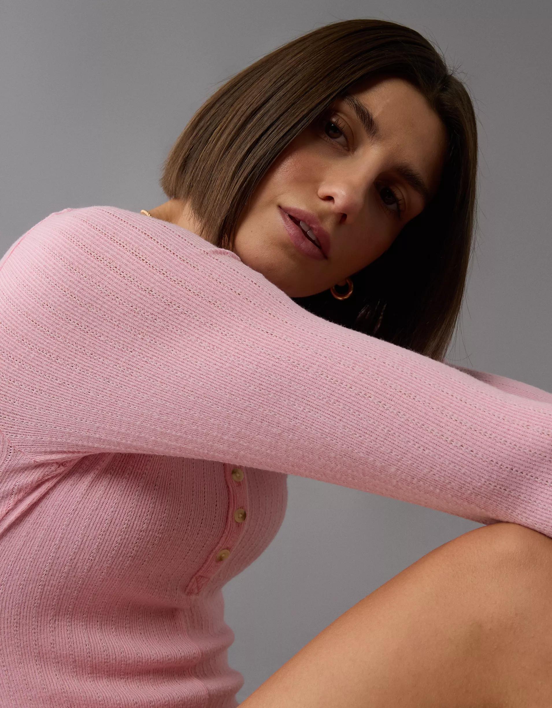 AE Long-Sleeve Lettuce Edge Lounge Romper Product Image