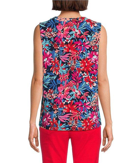 Jones New York Floral Printed Pleat Front Sleeveless Shell Product Image