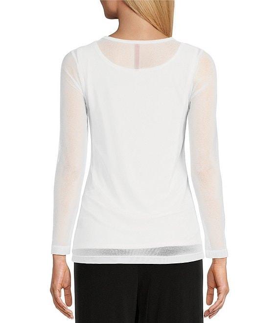 IC Collection Sheer Mesh Crew Neck Long Sleeve Knit Top Product Image