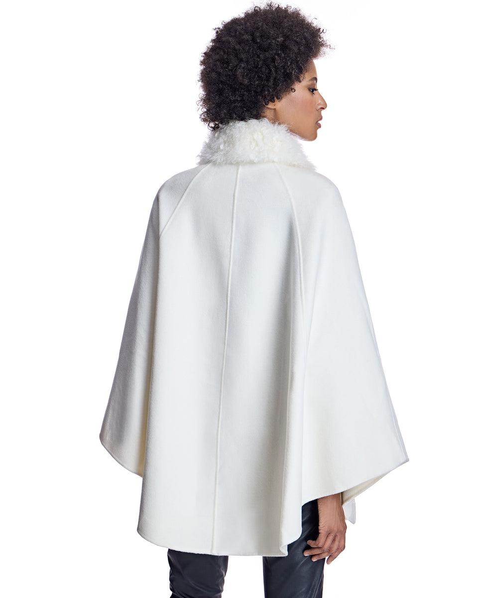 Julia & Stella by Maximilian Buckle Detailed Cashmere Cape with Dyed Cashmere Goat Trim-Maximilian Product Image