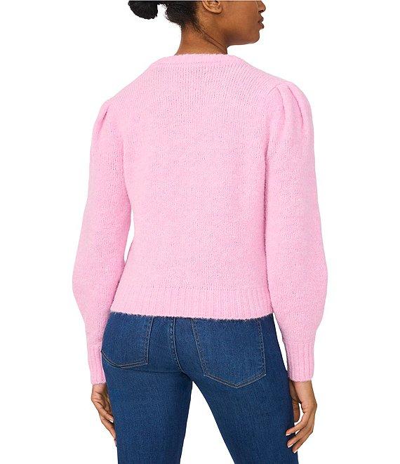 CeCe Knit Crew Neck Long Sleeve 3D Flower Sweater Product Image
