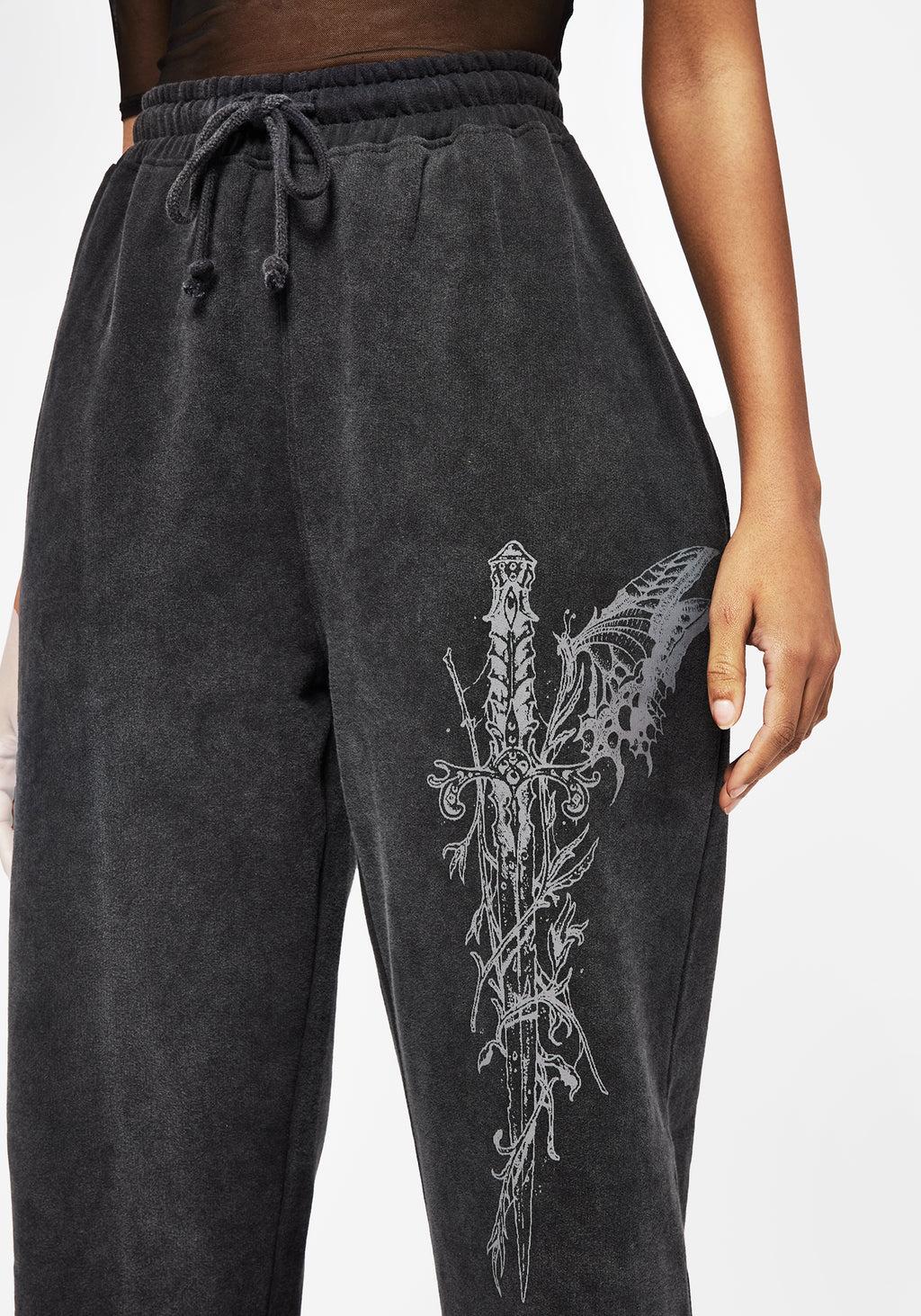 Entwined Rose Graphic Print Straight Leg Sweatpants Product Image
