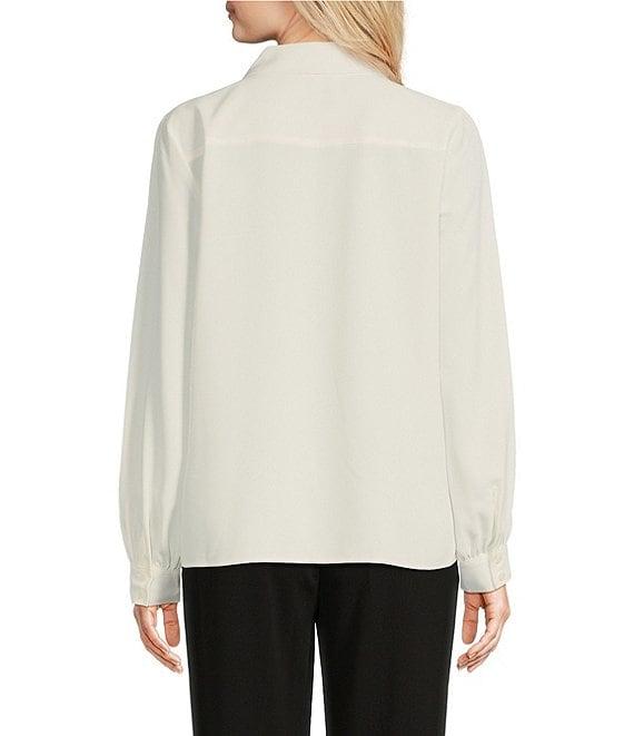 Calvin Klein Long Sleeve Collared V-Neck Blouse Product Image