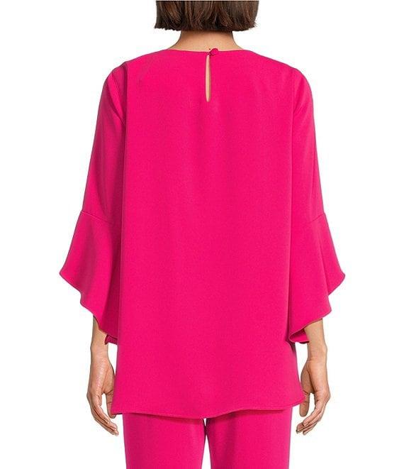 Caroline Rose Julia Matte Crepe Crew Neck 3/4 Ruffled Sleeve High-Low Hem Top Product Image