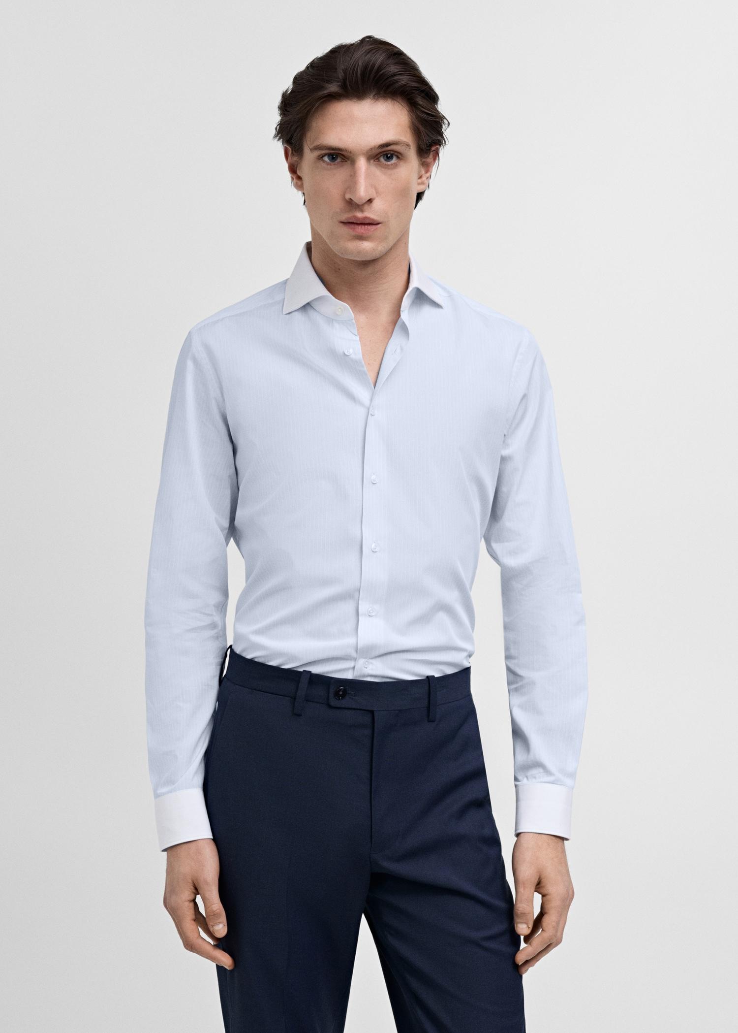 Striped suit shirt with contrasting collar - Men | MANGO USA Product Image