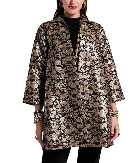 FRANCES VALENTINE Cornelia Winter Anemone Floral Jacquard Swing Jacket Product Image