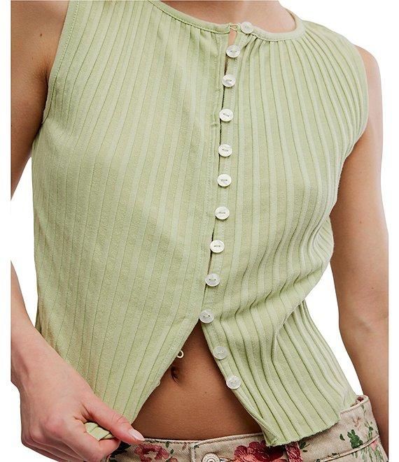 Free People Tilly Ribbed Knit Crew Neck Sleeveless Fitted Vest Product Image