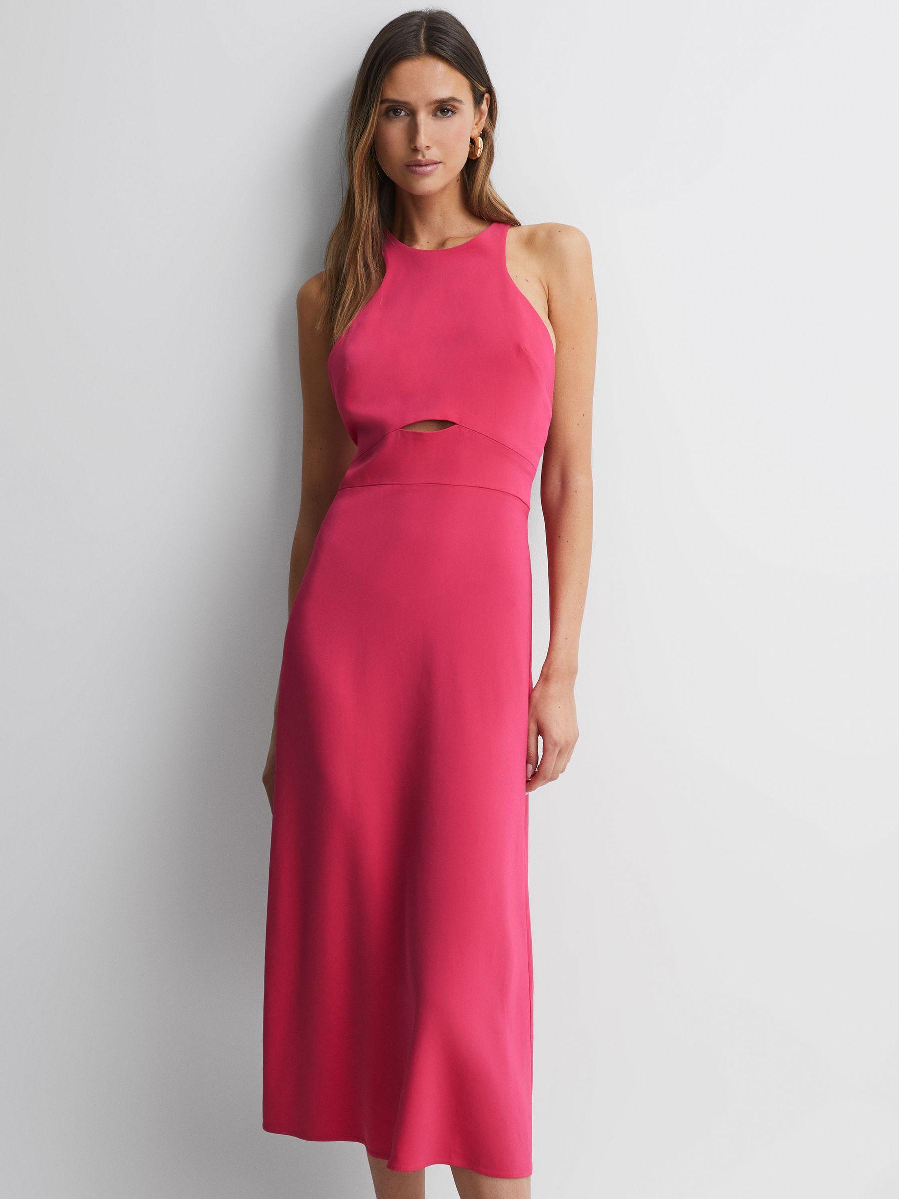 Halter Neck Cut Out Midi Dress in Pink Product Image