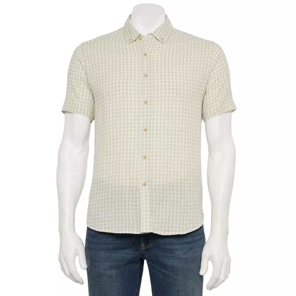 Men's Thomas Sterling Textured Button Down Shirt, Size: Medium, Check Seersucker Product Image