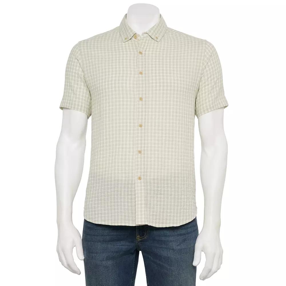 Men's Thomas Sterling Textured Button Down Shirt, Size: Medium, Check Seersucker Product Image