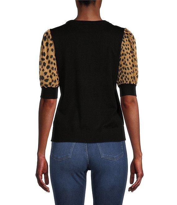 DKNY by Donna Karan Cheetah Print Short Puff Sleeve Knit Top Product Image