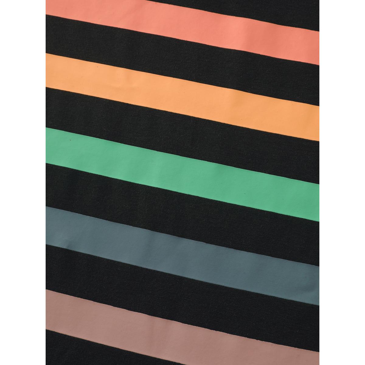 Plus Size Multi-Color Striped Round Neck T-Shirt Black Women Playful Non Round Neck Casual T-shirts BloomChic 22-24/3X Product Image