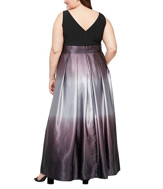 Ignite Evenings Plus Size Boat Neck Ombre Satin Bow Sleeveless Gown Product Image