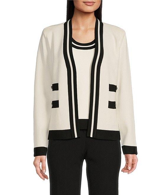 KARL LAGERFELD PARIS Knit Contrast Trim Scoop Neckline Sleeveless Tank Product Image