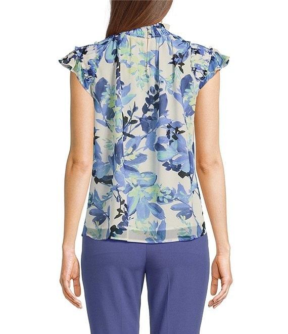 Calvin Klein Printed Chiffon Mock Neck Ruffle Detail Top Product Image