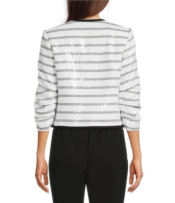 KARL LAGERFELD PARIS Sequin Stripe Round Neck Long Sleeve Jacket Product Image